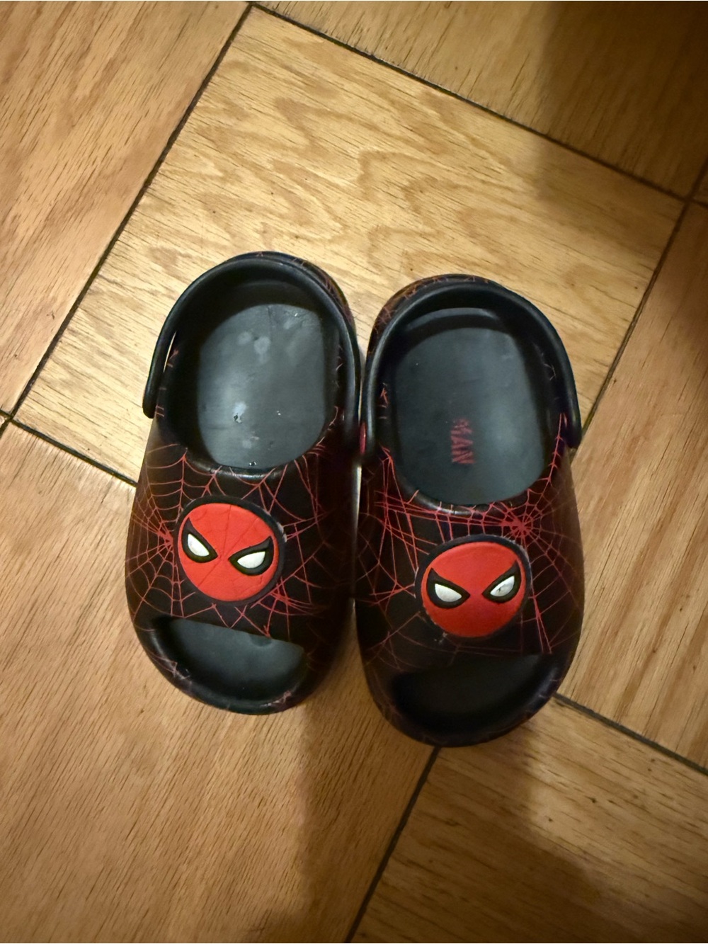 Kids Spider Web Slide Sandals in Black and Red